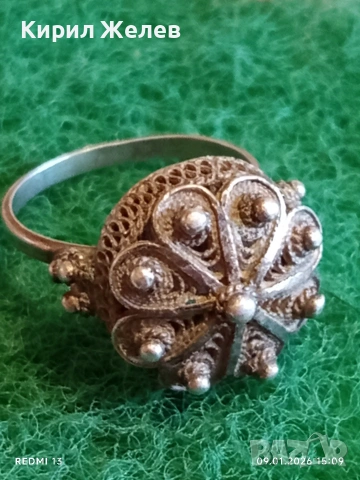 Сребърен Възрожденски стил пръстен филигранна изработка с гранулация 52779, снимка 3 - Пръстени - 53044357