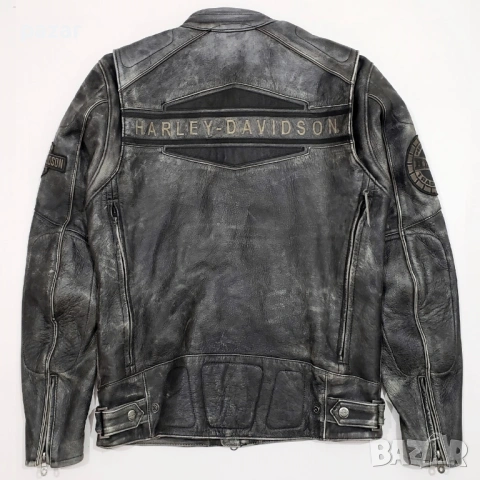 Harley Davidson Spencer Оригинално Кожено Яке Износен Захабен Изцапан Ефект M, снимка 6 - Якета - 54152917