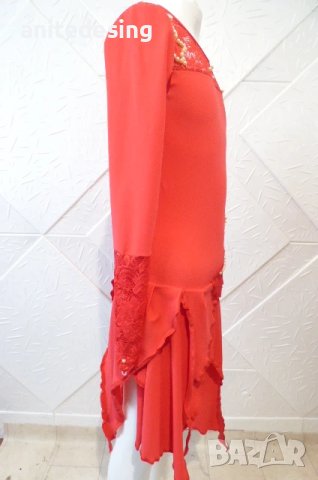 Червена детска рокля за спортни танци с дантела, снимка 3 - Детски рокли и поли - 51296309