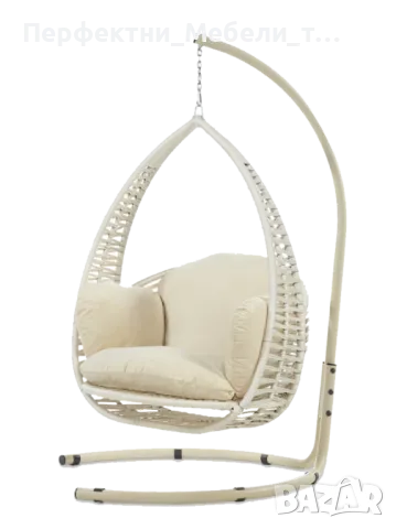 Ратанов релакс кресло-люлка,ратанова люлка с меки възглавници,ратанова крем люлка, снимка 1