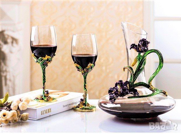 Луксозен, декориран сервиз за вино от кристал