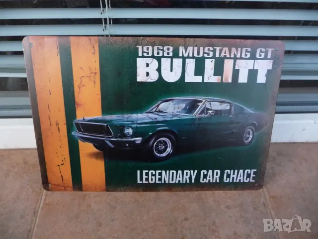 Метална табела кола 1968 Mustang GT BULLIT мустанг куршум бърза готина