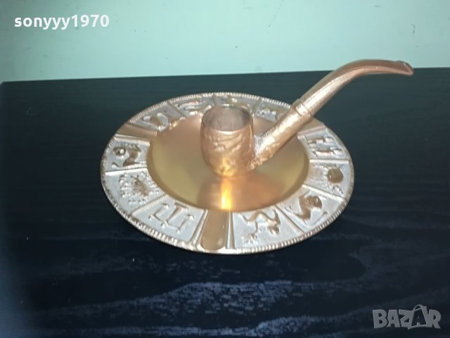 АНТИКА-свещник-лула/мед месинг-ВНОС ШВЕИЦАРИЯ, снимка 4 - Колекции - 29085428