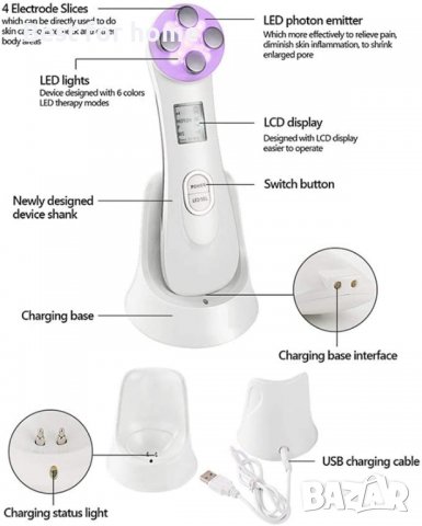 Мултифункционален инструмент за красота на лицето RF и EMS, снимка 4 - Масажори - 37678555