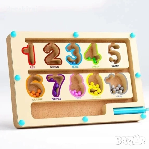 Дървен магнитен лабиринт - сортер за цветове