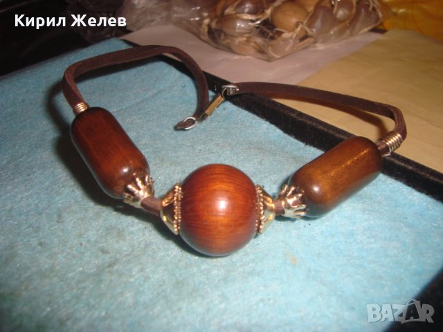 РЕТРО ОГЪРЛИЦА КОЛИЕ ДЪРВО ЛАКИРАНА ШНУР от КОЖА БРОНЗ АПЛИКАЦИИ ХУДОЖЕСТВЕНА ИЗРАБОТКА 26947, снимка 5 - Колиета, медальони, синджири - 35079016