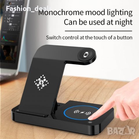 3 в 1 Нова стойка зарядно телефон слушалки часовник Магнитна станция iPhone Apple Watch AirPods, снимка 4 - Аксесоари за Apple - 40173693