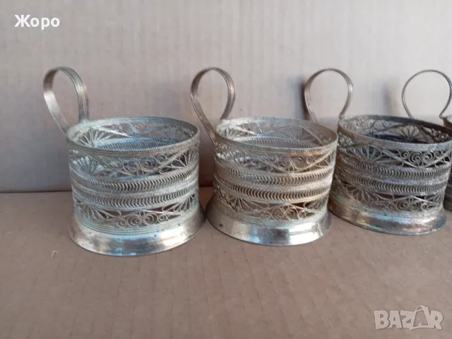 подстакан подстакани филигран посребрени 5 БРОЯ, снимка 3 - Антикварни и старинни предмети - 48590804