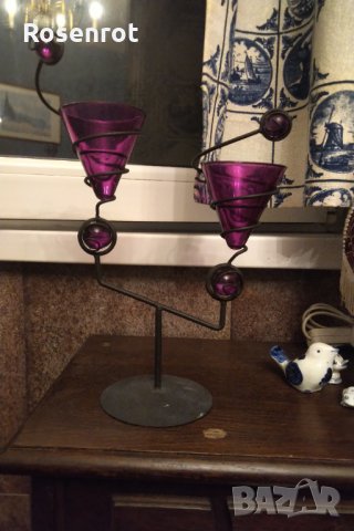 намален Свещник желязо и цветно стъкло , снимка 5 - Декорация за дома - 30777915