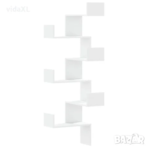 vidaXL Стенен ъглов рафт, бял, 45x45x147 см, инженерно дърво