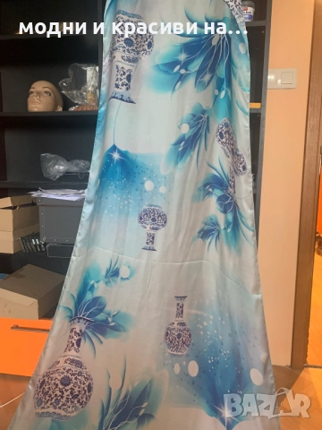 Красив копринен шал в синята гама, снимка 5 - Шалове - 52738588