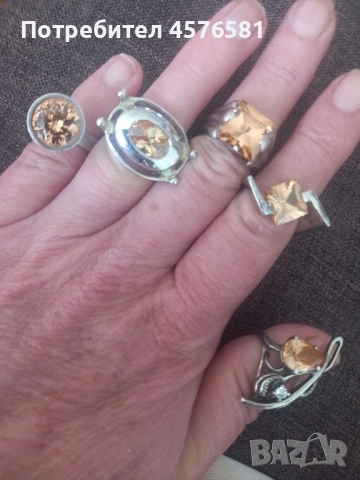 сребро с цитрин 17,18 и 19мм, снимка 3 - Пръстени - 52422656