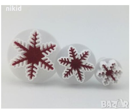 3 бр тънки снежинки снежинка пластмасови форми резци с бутало за фондан сладки украса тесто  , снимка 5 - Форми - 8698218