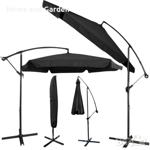 Голям градински чадър със странична стойка Ø 350 см — UV защита + Покривало, снимка 12 - Градински мебели, декорация  - 53895826