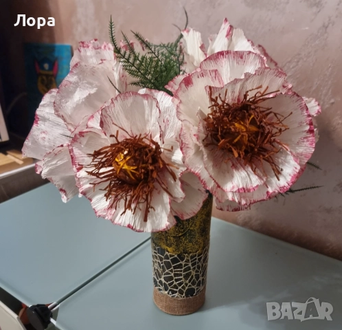 🌺 Арт композиция „Цъфтеж в крем и рубин“ от арт ателие Lollipop, снимка 4 - Други - 52321902