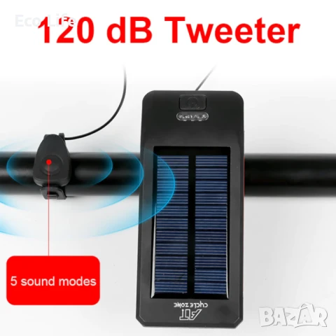 Фар за велосипед с клаксон, 2200 mAh Powerbank и соларно зареждане, снимка 4 - Велосипеди - 50779767