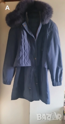 Елегантна синя парка с естествен косъм 120см.гр.об, снимка 3 - Палта, манта - 53003757