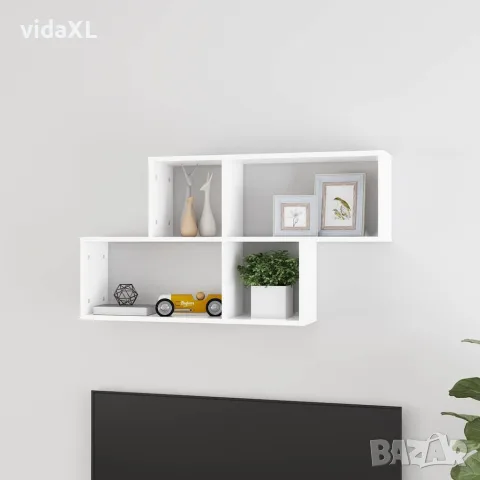 vidaXL Стенен рафт, бял, 100x18x53 см, инженерно дърво, снимка 2 - Етажерки - 56147804