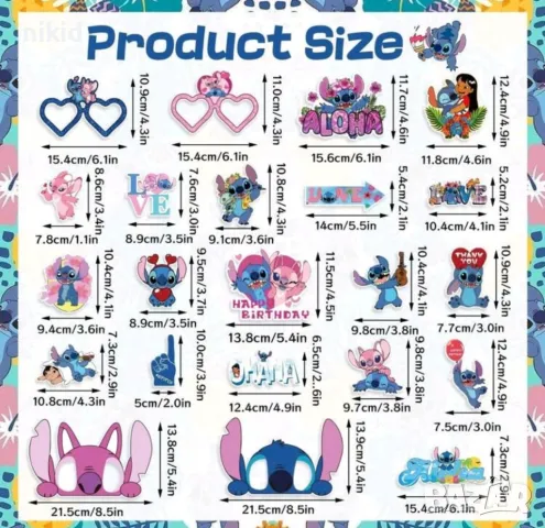 22 бр Лило и Стич Stitch забавни клечки за фото Props пропс топери топер декор парти маски маска , снимка 3 - Други - 50062024