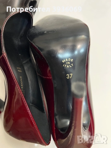 Луксозни обувки от естествен лак,преливащо Бордо в черно, снимка 4 - Дамски обувки на ток - 52629060