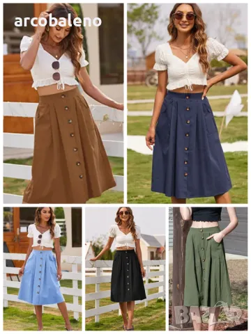 Ежедневна дамска пола с копчета и висока талия, 5цвята 