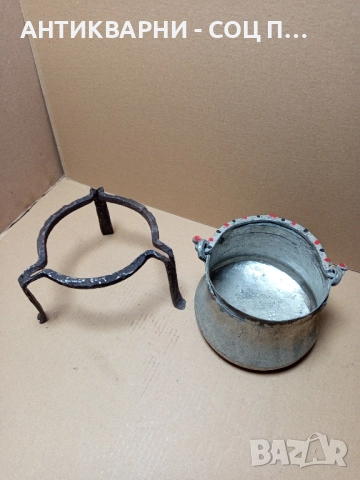 Комплект Соц Стари Медно Менче Със Саджек Пиростия За Огнище 1.5лт Номер 4., снимка 3 - Антикварни и старинни предмети - 51477206