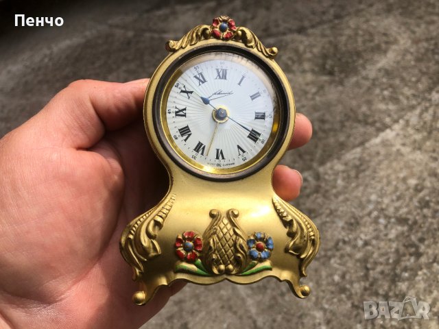 стар малък настолен часовник с латерна "Schmid" - WEST GERMANY , снимка 3 - Антикварни и старинни предмети - 40365309