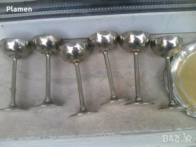 Шест чашки алпака в посребрен поднос, снимка 3 - Други ценни предмети - 37950976
