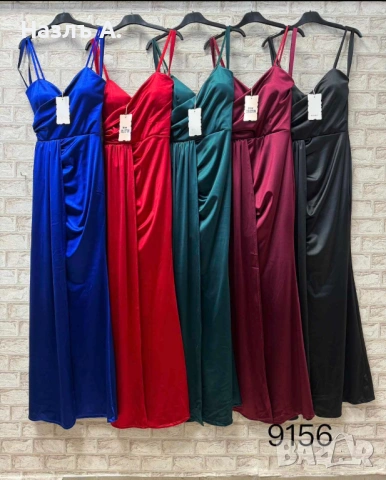 Дълга зелена рокля сатен, снимка 2 - Рокли - 54268036