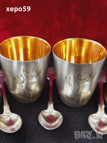 СССР-сребърни 875 чаши с позлата,шест броя/Царска Русия пет лъжички сребро 84-100 лв за брой/, снимка 9 - Чаши - 52350885