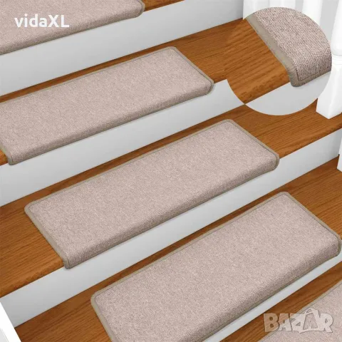 vidaXL Изтривалки за стълби 15 бр. 65x21x4 см, бежови, правоъгълни, с кант, снимка 2 - Изтривалки - 56145985