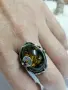 Винтиж сребърен пръстен със зелен балтийски кехлибар, снимка 2