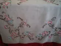 Винтидж ленена ретро покривка за маса с бродирани  цветя, снимка 7
