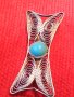 Стара тюркоазена филигранна СКЪПОЦЕННА АРТ БРОШКА СРЕБРО и НАТУРАЛЕН ТЮРКОАЗ МАЙСТОРСКО БИЖУ 25746, снимка 1