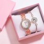 Комплект дамски кварцов часовник с кристали + Подарък гривна., снимка 1 - Бижутерийни комплекти - 34300866