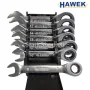Професионален Комплект Къси Тресчотни Ключове HAWEK 8-19 мм 7 части с Тресчотка 72 зъба, снимка 2