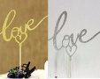 Love тънък със сърце надпис малък мек картонен брокатен топер украса декор за торта мъфини, снимка 1 - Други - 31212534