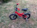 Детско колело + помощни колела , червен велосипед за момче с помощни колелета стойка за багажник, снимка 1