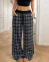 Модни дамски ежедневни карирани широки панталони, снимка 1