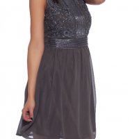 TFNC Нова елегантна рокля в сиво с мъниста къса без ръкав , снимка 2 - Рокли - 31693200