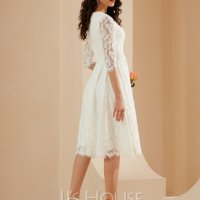 Сватбена рокля с дължина до коляното, EU46 XL-150лв, снимка 2 - Рокли - 36671359