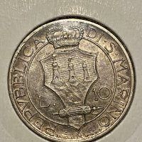 10 лири Сан Марино, 1935 г - рядка сребърна монета, снимка 5 - Нумизматика и бонистика - 42548276