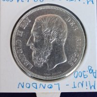 Монета Белгия - 5 Франка 1873 г. Леополд II - Сребро, снимка 2 - Нумизматика и бонистика - 31540125