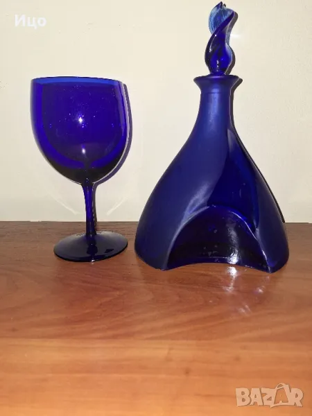 Гарафа и чаша кобалтово стъкло, снимка 1
