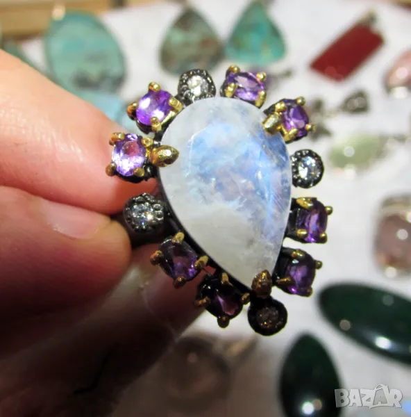 925 сребърен пръстен с лунен камък халка 1.9, подходящ за подарък №236, снимка 1