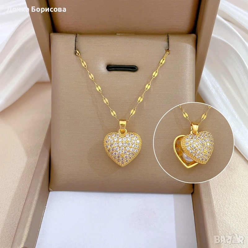 Отварящо се колие сърце с перла , снимка 1