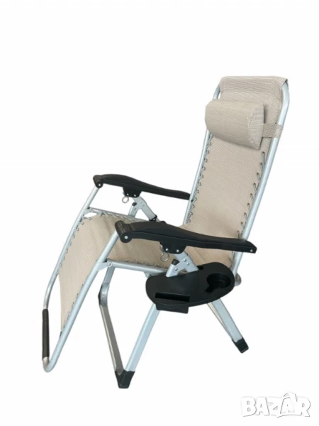 Cтол тип шезлонг cгъваем и регулируем с облегалка за градина или тераса, цвят черен, снимка 1