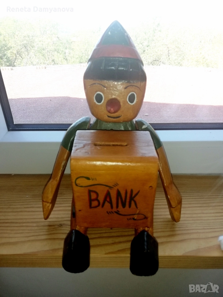 ретро дървена касичка Пинокио / Буратино, снимка 1