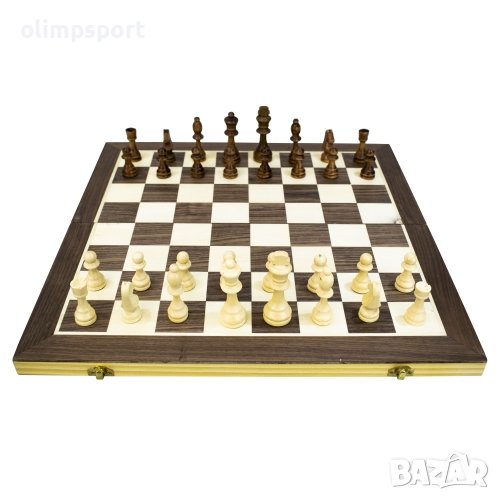 Комплект 3 в 1 класически настолни игри - шах, дама и табла, с интарзия от иглолистна дървесина. , снимка 1