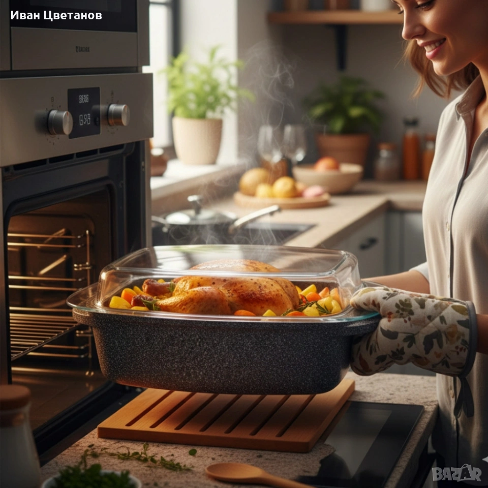 Ростер Goldman с мраморно покритие – правоъгълен съд с капак, 5.5 л и 6.6 л, снимка 1